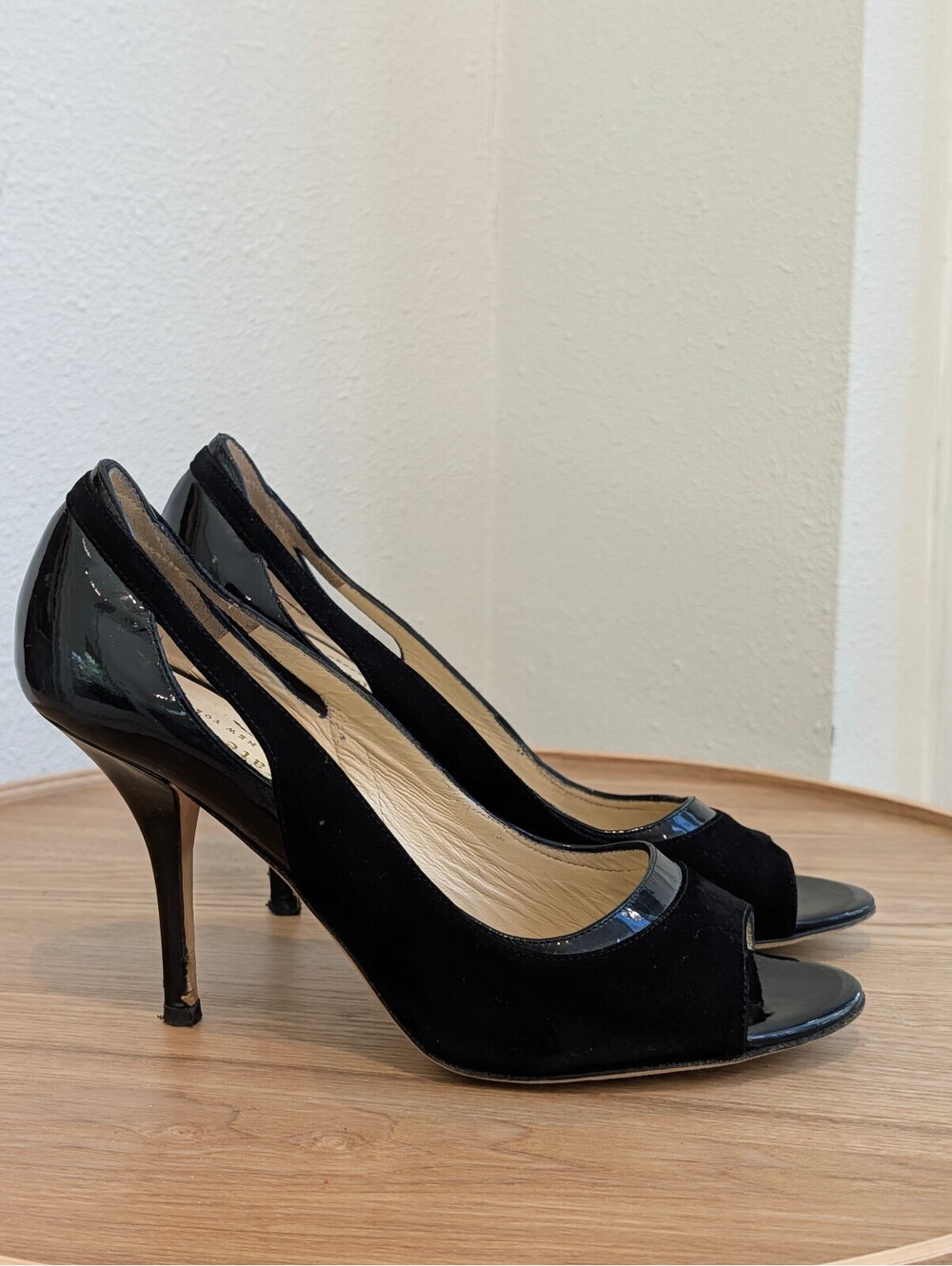 Kate Spade New York black patent and suede peep toe high heels size 7
